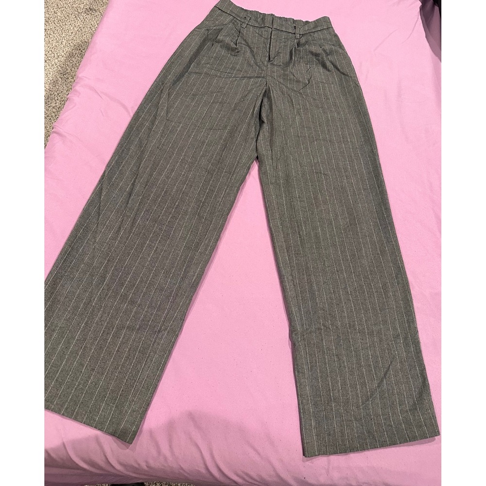 A New Day Womens Gray Pinstripe Wide Leg High Rise Dress Pants Size 2